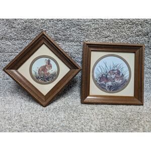 Set Of 2 Vintage Home Interior Framed Matted Bunny Rabbit Print Picture Shannon